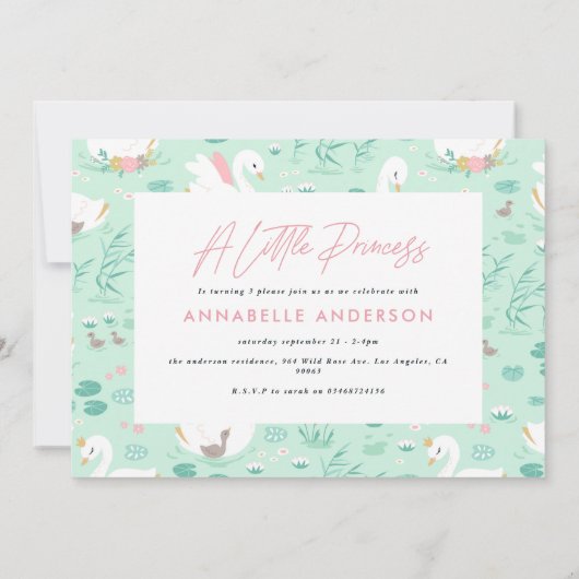 Roze meisje elegante schattige zwanenkinderen  kaart (Achterkant)