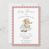 Roze meisje Elephant Baby shower Uitnodiging (Voorkant)