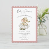 Roze meisje Elephant Baby shower Uitnodiging (Staand voorkant)