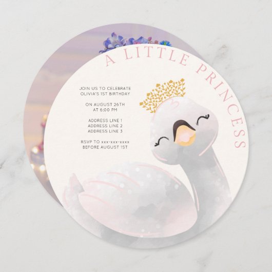 Roze meisje elke leeftijd zwaan meisje foto verjaa kaart (Voorkant / Achterkant)