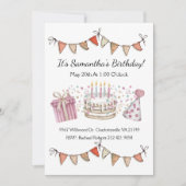 Roze Meisje Feestdecoraties Verjaardag Uitnodiging (Voorkant)