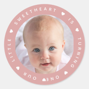 Roze Meisje Foto Onze Kleine Zoetheid Stof Roos Ronde Sticker