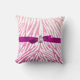 Roze meisje Glitter Zebra Pattern Rbbon Diamond Kussen
