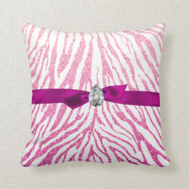 Roze meisje Glitter Zebra Pattern Rbbon Diamond Kussen
