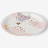 Roze Meisje Hete Luchtballon Moon Star Baby shower Papieren Bordje (Gekanteld)