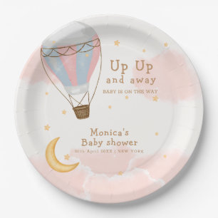 Roze Meisje Hete Luchtballon Moon Star Baby shower Papieren Bordje