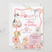 Roze Meisje Kat Laten we Pawty Elke Verjaardag Kaart (Voorkant)