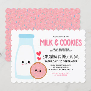 Roze meisje Kawaii Melk en koekjes van zaterdag Kaart