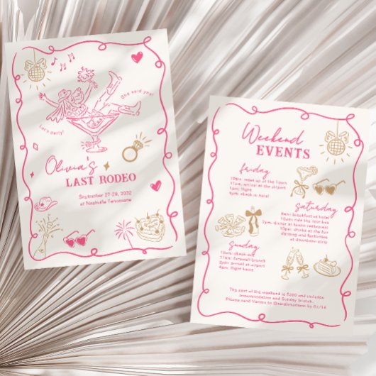 Roze Meisje Martini Laatste Rodeo Weekend Bachelor Kaart