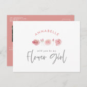 Roze meisje met dunne waterverf, bloemenkool uitnodiging briefkaart (Voorkant / Achterkant)