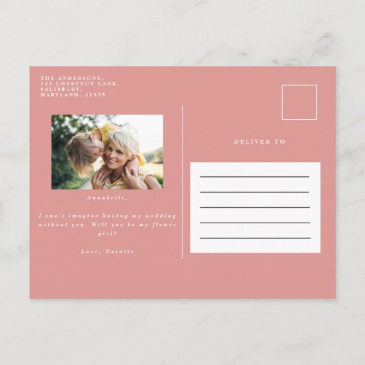 Roze meisje met dunne waterverf, bloemenkool uitnodiging briefkaart (Achterkant)