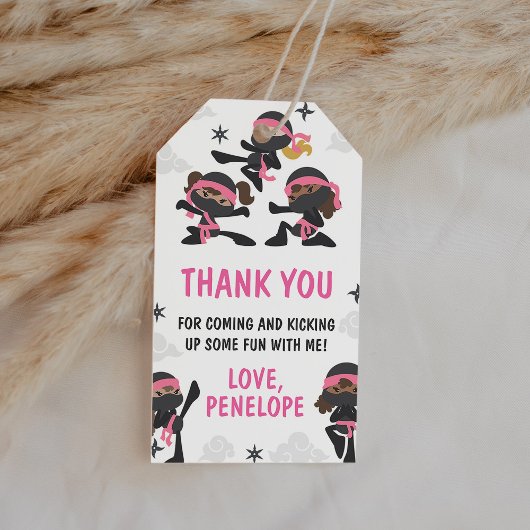 Roze Meisje Ninja Warrior Karate Verjaardags Favor Cadeaulabel