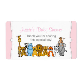Roze Meisje Oerwoud Dieren Water Bottle Favor Etiket