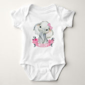 Roze meisje olifant met aangepaste naam Bodysuit R (Voorkant)