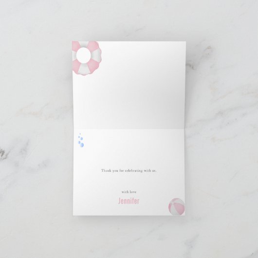 Roze Meisje Pool Party Baby shower Dank u kaart (Binnen)