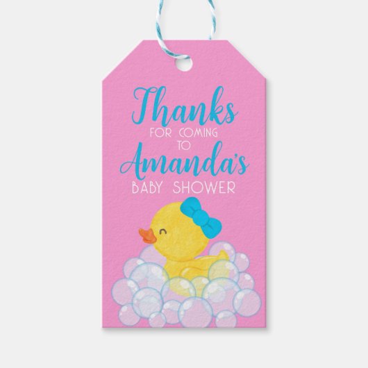 Roze Meisje Rubber Duck Favor Gift Label Cadeaulabel (Voorkant)