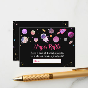 Roze Meisje Ruimte Baby shower Luier Raffle Informatiekaartje