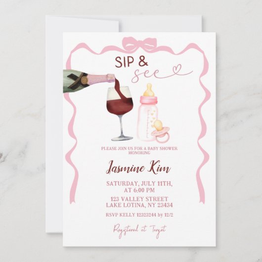 Roze Meisje Sip en Zie Baby shower Uitnodiging