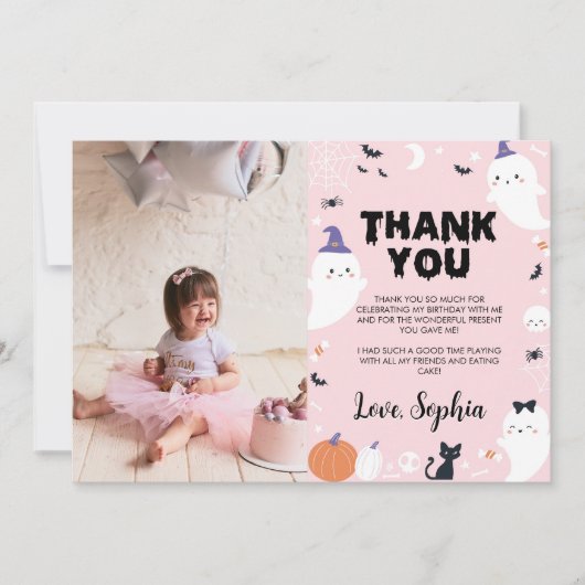 Roze Meisje Spook Verjaardag Foto Bedankt Kaart (Voorkant)