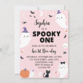 Roze Meisje Spooky Een Geest Verjaardag Uitnodigin Kaart (Voorkant)