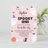 Roze Meisje Spooky Een Geest Verjaardag Uitnodigin Kaart (Staand voorkant)