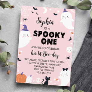 Roze Meisje Spooky Een Geest Verjaardag Uitnodigin Kaart
