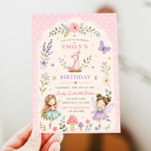 Roze Meisje Sprookjestuin Eerste Verjaardagsfeestj