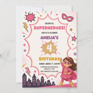 Roze Meisje Superheld Stripboek Verjaardag Kaart