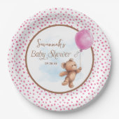 Roze Meisje Teddy Bear Baby shower Papier Bord (Voorkant)