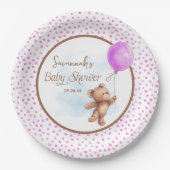 Roze Meisje Teddy Bear Baby shower Papier Bord (Voorkant)