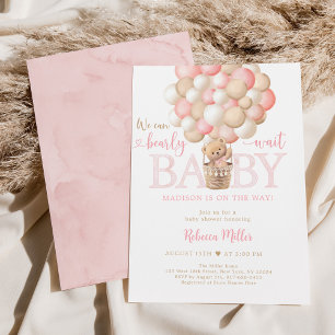 Roze Meisje Teddy Bear Balloons Baby shower Kaart