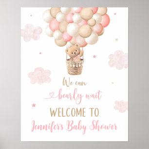 Roze Meisje Teddy Bear Balloons Baby shower Welkom Poster