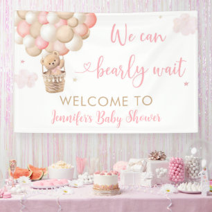 Roze Meisje Teddy Bear Hete Luchtballon Baby showe Spandoek