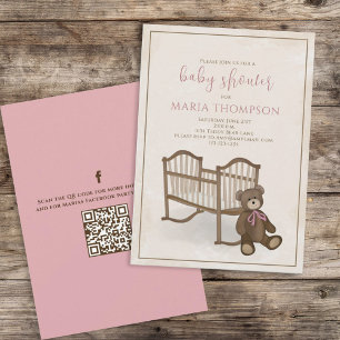 Roze meisje Teddy Bear QR Code Sociale media Kaart