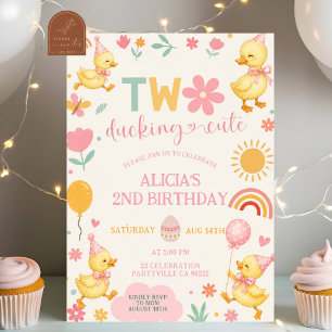 Roze Meisje TWEE Eend Cute verjaardagsuitnodiging Kaart