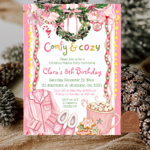 Roze Meisje Vreemde Kerst Pyjama Feest Verjaardag Kaart
