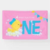 Roze Meisje Waterverf Duck Oh Wat leuk Een Feest Spandoek (Horizontaal)