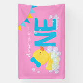 Roze Meisje Waterverf Duck Oh Wat leuk Een Feest Spandoek (Verticaal)