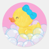 Roze Meisje Waterverf Rubber Duck Ronde Stickers (Voorkant)