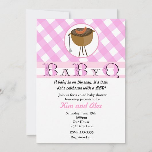 Roze Meisjes Baby Shower BBQ BabyQ Zomer Uitnodigi Kaart (Voorkant)