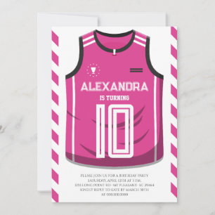 Roze Meisjes Basketbal Jersey Verjaardagsfeestje Kaart