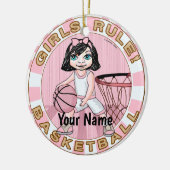 Roze meisjes basketbal keramisch ornament (Links)