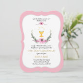 Roze Meisjes Eerste Heilige Communie Uitnodigingen (Staand voorkant)