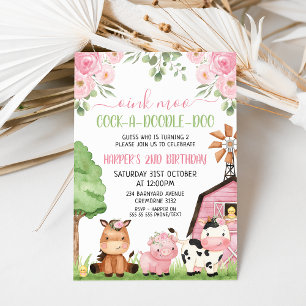 Roze meisjes Floral Barn Farm Animals Kaart