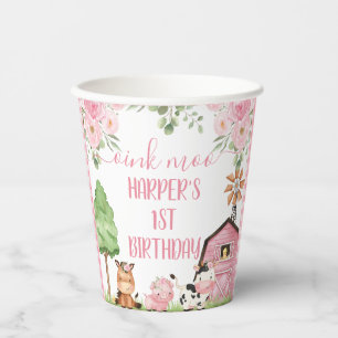 Roze meisjes Floral Barn Farm Animals Papieren Bekers