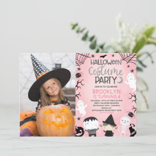Roze meisjes Foto Halloween Party Birthday Kaart