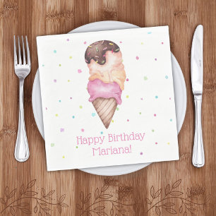 Roze meisjes Ice Cream Birthday Party Napkins Servet