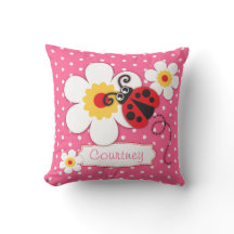 Roze meisjes ladybug name flower polka stip