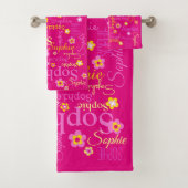 Roze meisjes naam bloem graphic Sophie handdoeken (Insitu)