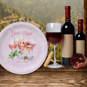 Roze Meisjes Nacht Wijn Papieren Bordje